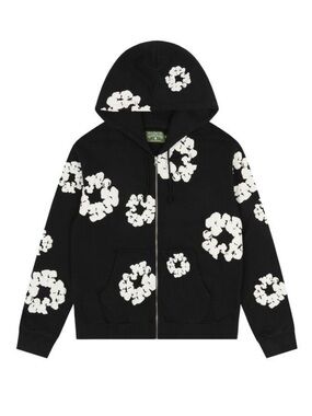 Denim Tears All Over Floral Wreath Zip-Up Hoodie NWT Black Size Large